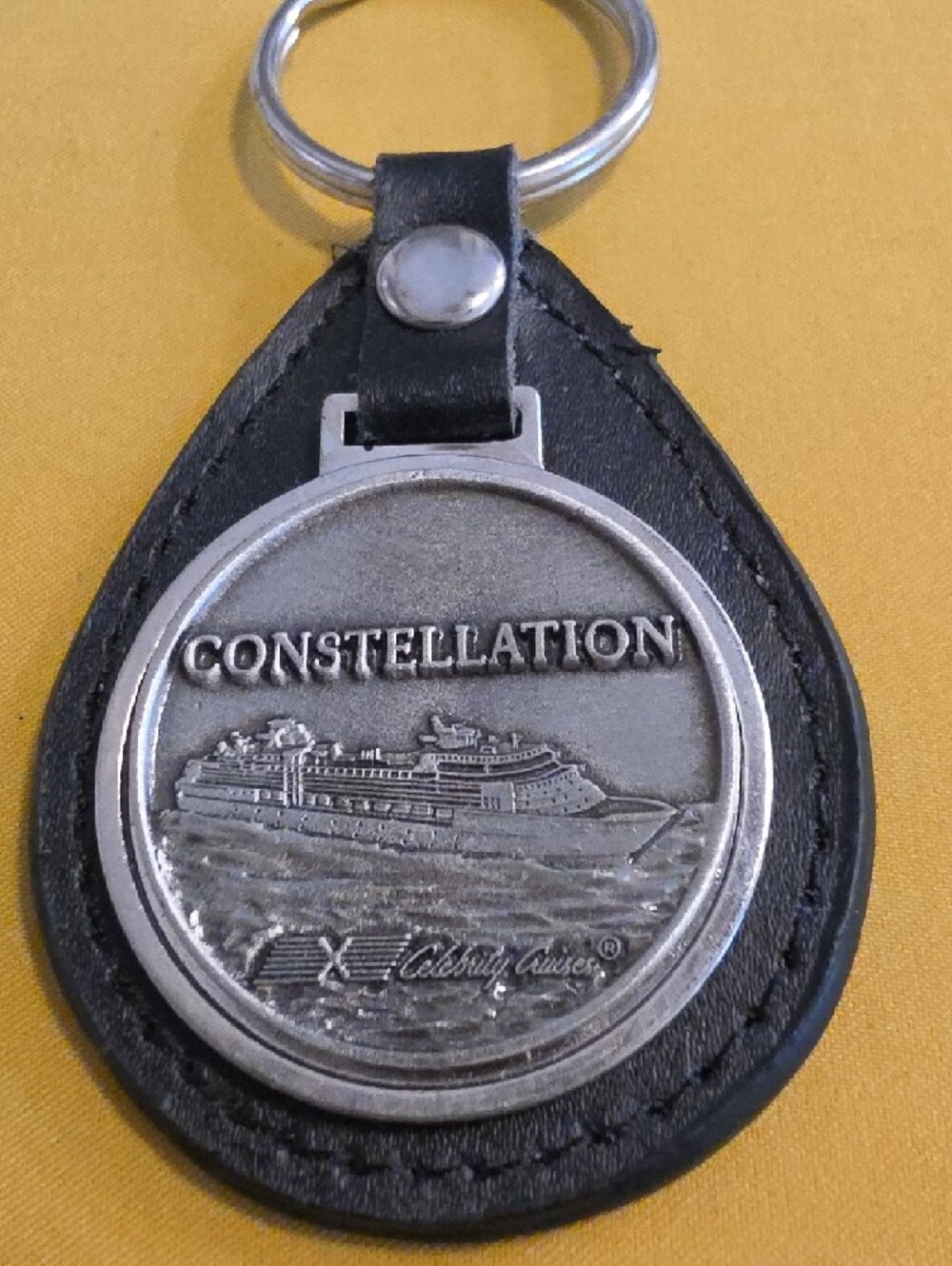 Souvenir Vintage Celebrity Cruises "Constellation" Pewter & Leather Keychain Fob